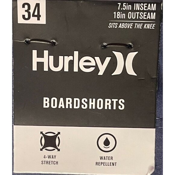 Hurley Boardshorts 34 Navy Blue 4-Way Stretch Water Repellent Swim Trunks With B - Picture 6 of 8